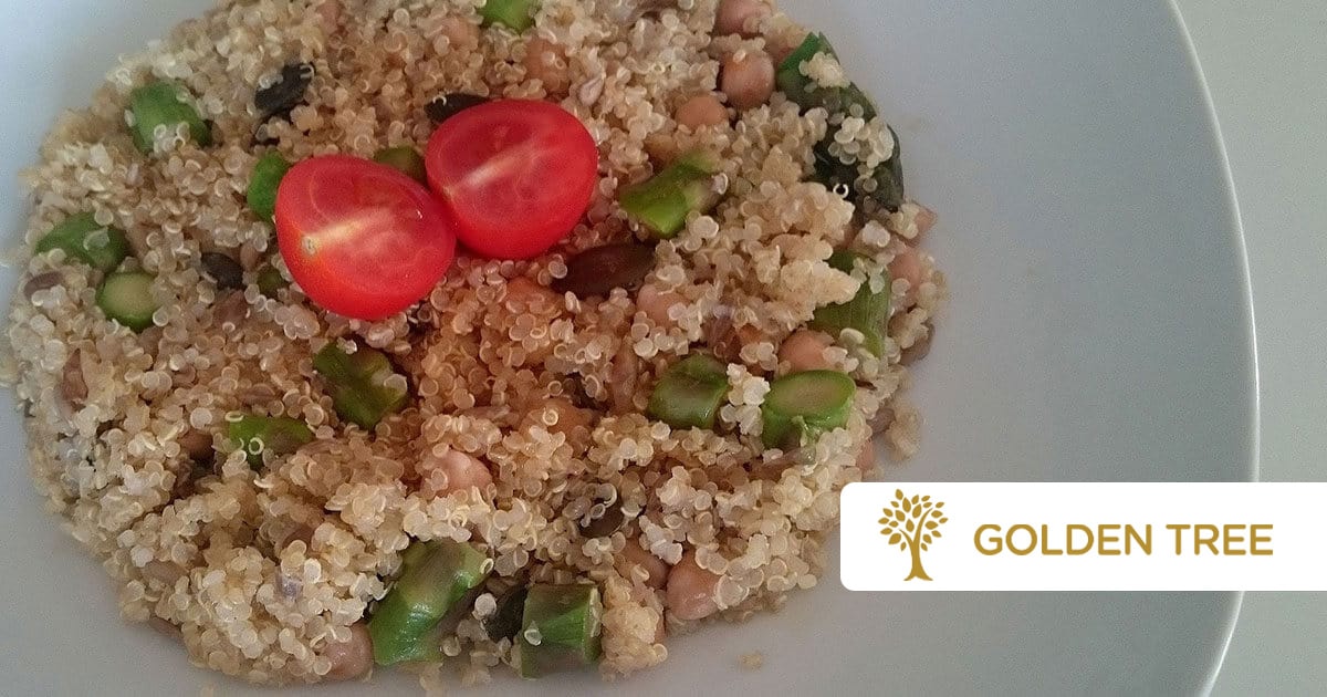Kvinoja v družbi špargljev in čičerike